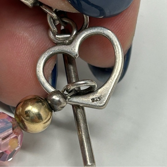 925 Sterling Silver Breast Cancer Survivor Ribbon Charm Pink Beaded Bracelet - Picture 6 of 8